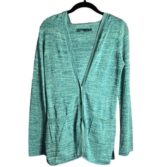 Prana Blue Green Long Sleeve Hooded Cardigan Sweater Size Small - Picture 1 of 7